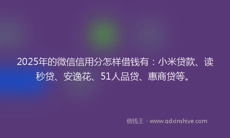 2025年的微信信用分怎样借钱有：小米贷款、读秒贷、安逸花、51人品贷、惠商贷等。