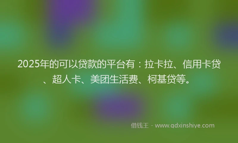 2025年的可以贷款的平台有：拉卡拉、信用卡贷、超人卡、美团生活费、柯基贷等。
