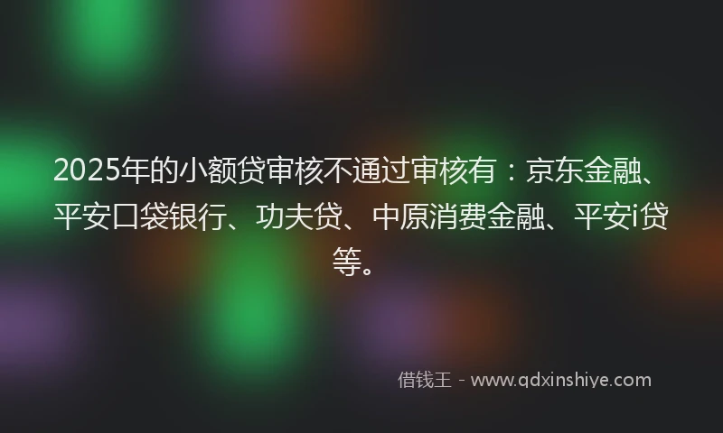 2025年的小额贷审核不通过审核有：京东金融、平安口袋银行、功夫贷、中原消费金融、平安i贷等。