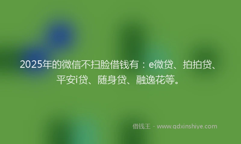 2025年的微信不扫脸借钱有：e微贷、拍拍贷、平安i贷、随身贷、融逸花等。
