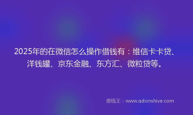 2025年的在微信怎么操作借钱有：维信卡卡贷、洋钱罐、京东金融、东方汇、微粒贷等。
