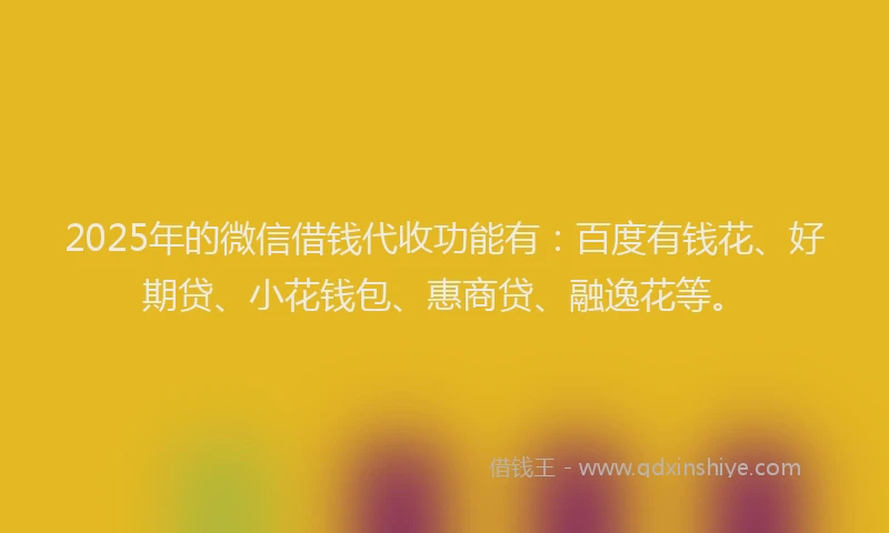 2025年的微信借钱代收功能有：百度有钱花、好期贷、小花钱包、惠商贷、融逸花等。
