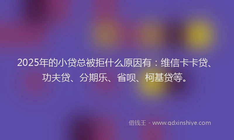 2025年的小贷总被拒什么原因有：维信卡卡贷、功夫贷、分期乐、省呗、柯基贷等。