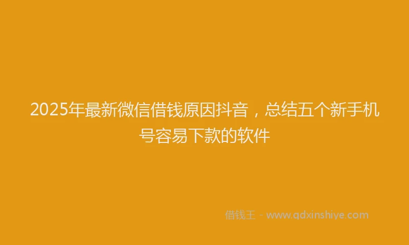 2025年最新微信借钱原因抖音，总结五个新手机号容易下款的软件