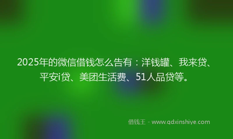 2025年的微信借钱怎么告有：洋钱罐、我来贷、平安i贷、美团生活费、51人品贷等。