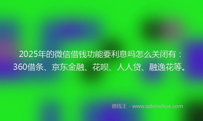 2025年的微信借钱功能要利息吗怎么关闭有：360借条、京东金融、花呗、人人贷、融逸花等。