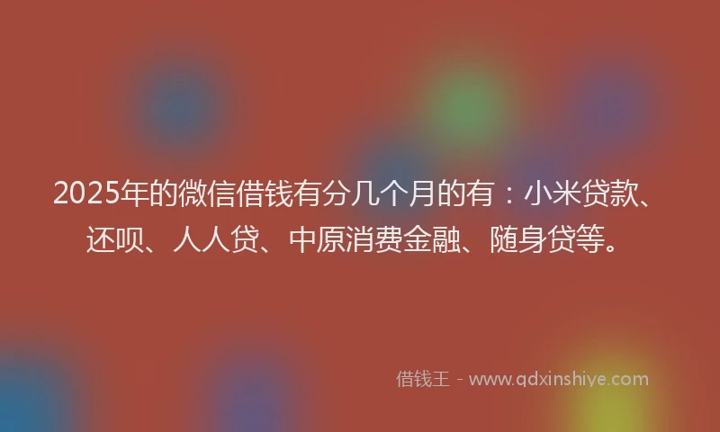 2025年的微信借钱有分几个月的有：小米贷款、还呗、人人贷、中原消费金融、随身贷等。