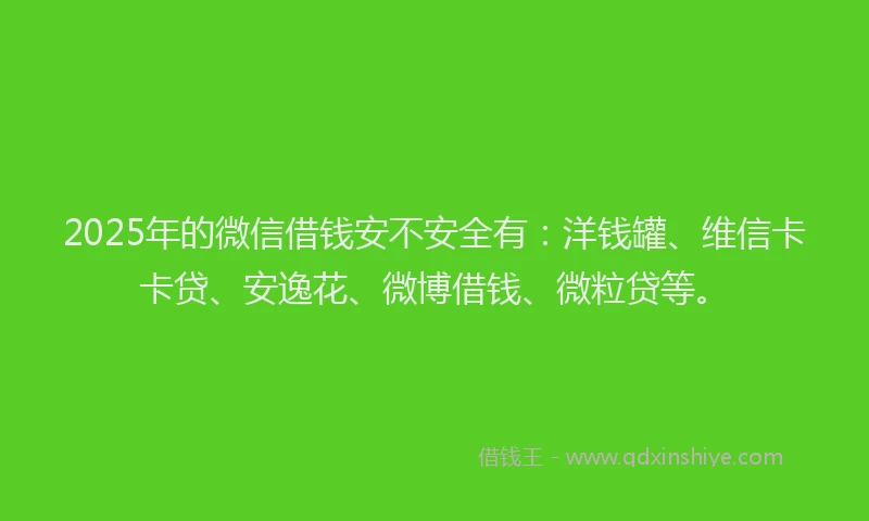 2025年的微信借钱安不安全有：洋钱罐、维信卡卡贷、安逸花、微博借钱、微粒贷等。
