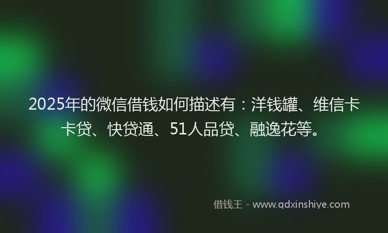 2025年的微信借钱如何描述有：洋钱罐、维信卡卡贷、快贷通、51人品贷、融逸花等。