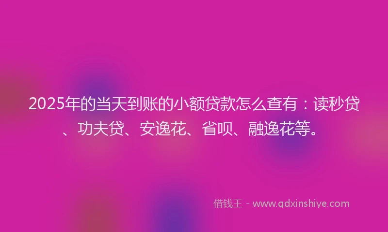 2025年的当天到账的小额贷款怎么查有：读秒贷、功夫贷、安逸花、省呗、融逸花等。