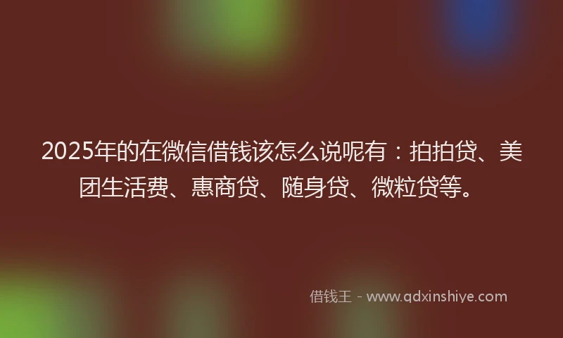 2025年的在微信借钱该怎么说呢有：拍拍贷、美团生活费、惠商贷、随身贷、微粒贷等。