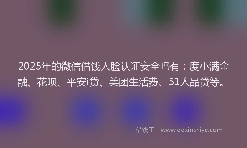 2025年的微信借钱人脸认证安全吗有：度小满金融、花呗、平安i贷、美团生活费、51人品贷等。
