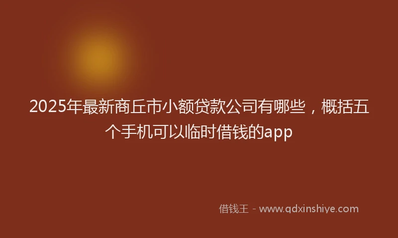 2025年最新商丘市小额贷款公司有哪些，概括五个手机可以临时借钱的app