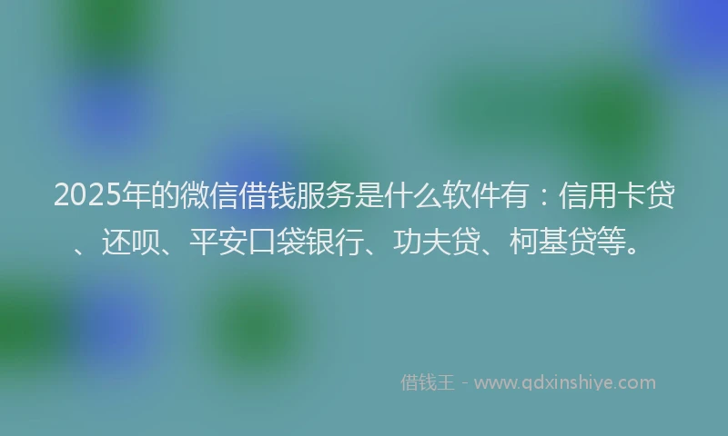 2025年的微信借钱服务是什么软件有：信用卡贷、还呗、平安口袋银行、功夫贷、柯基贷等。