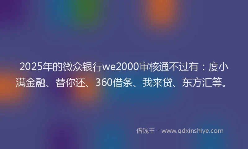 2025年的微众银行we2000审核通不过有：度小满金融、替你还、360借条、我来贷、东方汇等。
