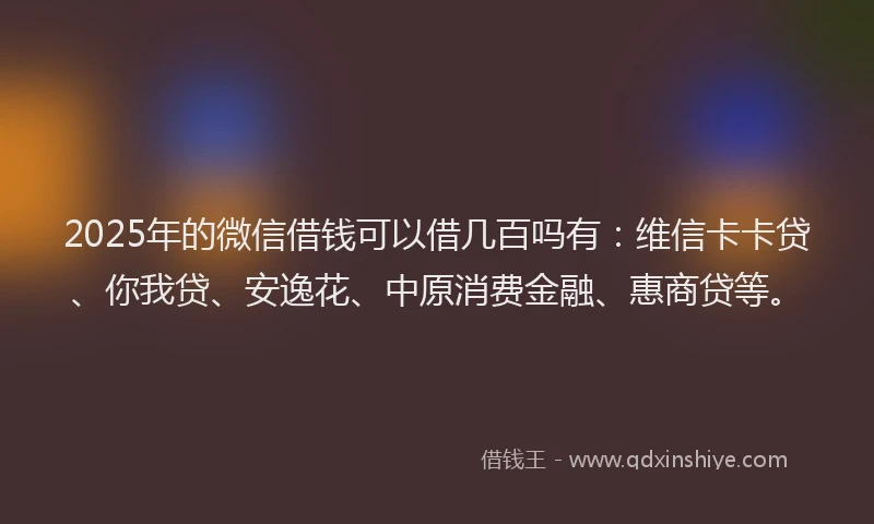 2025年的微信借钱可以借几百吗有：维信卡卡贷、你我贷、安逸花、中原消费金融、惠商贷等。