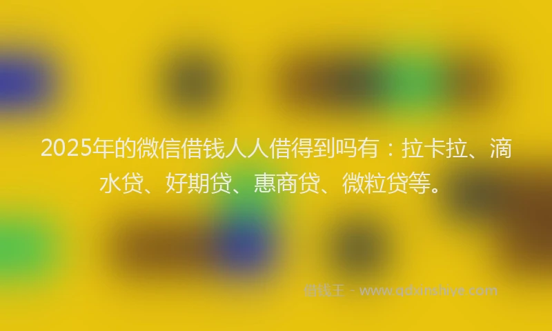 2025年的微信借钱人人借得到吗有：拉卡拉、滴水贷、好期贷、惠商贷、微粒贷等。