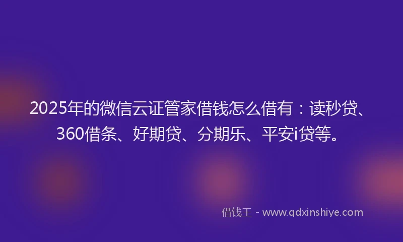 2025年的微信云证管家借钱怎么借有：读秒贷、360借条、好期贷、分期乐、平安i贷等。