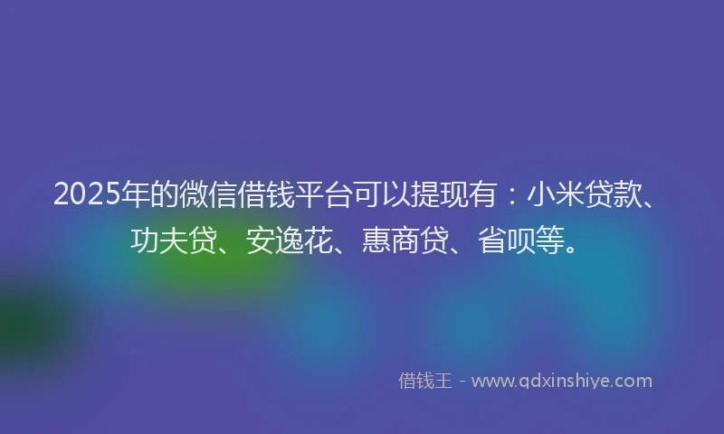 2025年的微信借钱平台可以提现有：小米贷款、功夫贷、安逸花、惠商贷、省呗等。
