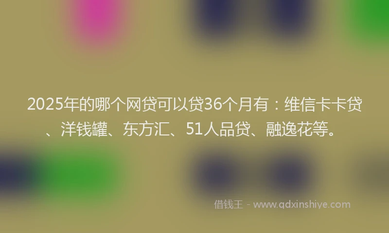 2025年的哪个网贷可以贷36个月有：维信卡卡贷、洋钱罐、东方汇、51人品贷、融逸花等。
