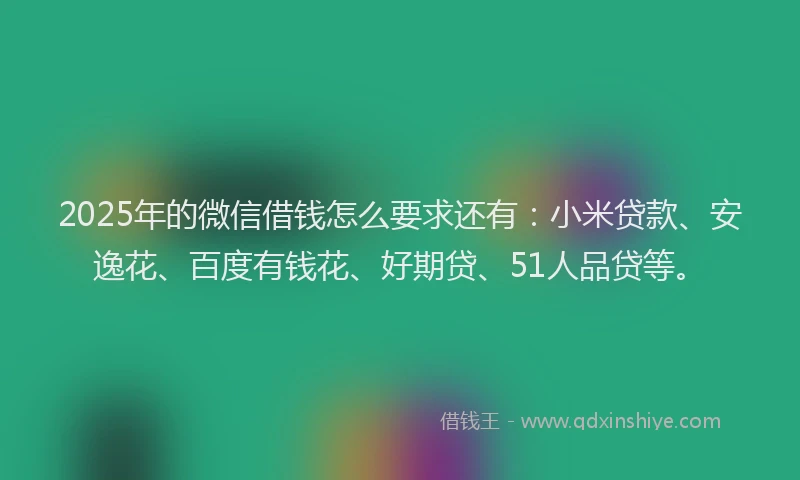 2025年的微信借钱怎么要求还有：小米贷款、安逸花、百度有钱花、好期贷、51人品贷等。