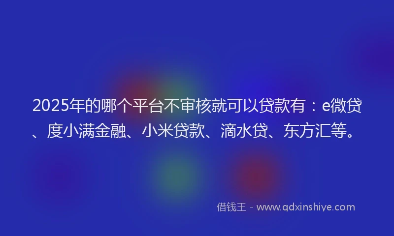 2025年的哪个平台不审核就可以贷款有：e微贷、度小满金融、小米贷款、滴水贷、东方汇等。
