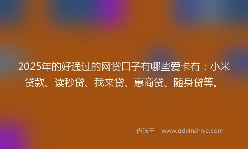 2025年的好通过的网贷口子有哪些爱卡有：小米贷款、读秒贷、我来贷、惠商贷、随身贷等。
