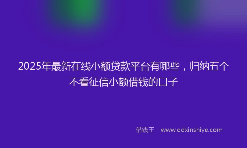 2025年最新在线小额贷款平台有哪些，归纳五个不看征信小额借钱的口子