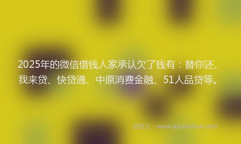 2025年的微信借钱人家承认欠了钱有：替你还、我来贷、快贷通、中原消费金融、51人品贷等。