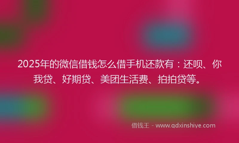 2025年的微信借钱怎么借手机还款有：还呗、你我贷、好期贷、美团生活费、拍拍贷等。