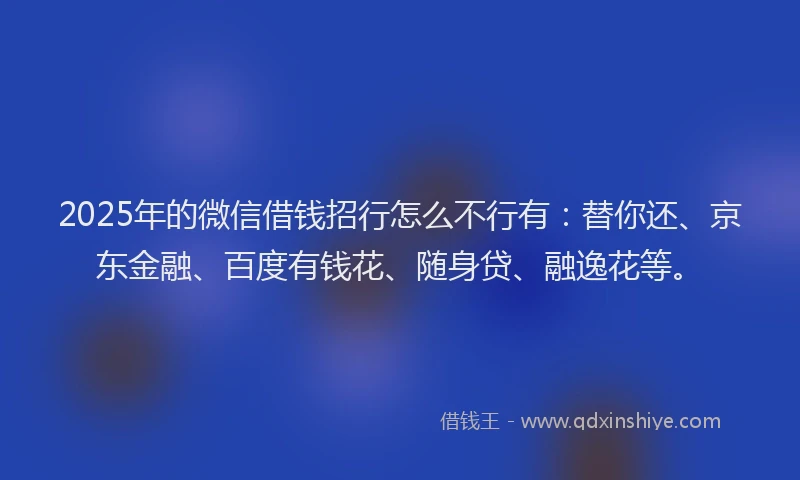 2025年的微信借钱招行怎么不行有：替你还、京东金融、百度有钱花、随身贷、融逸花等。