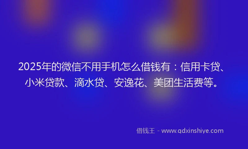 2025年的微信不用手机怎么借钱有：信用卡贷、小米贷款、滴水贷、安逸花、美团生活费等。