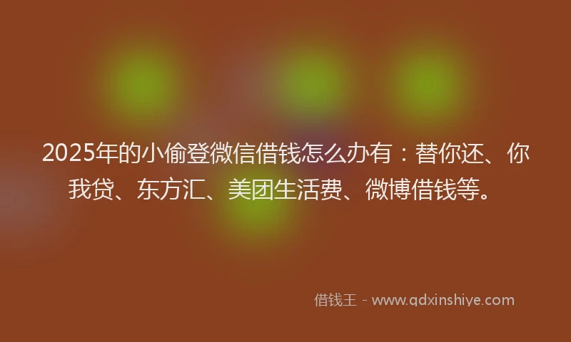 2025年的小偷登微信借钱怎么办有：替你还、你我贷、东方汇、美团生活费、微博借钱等。