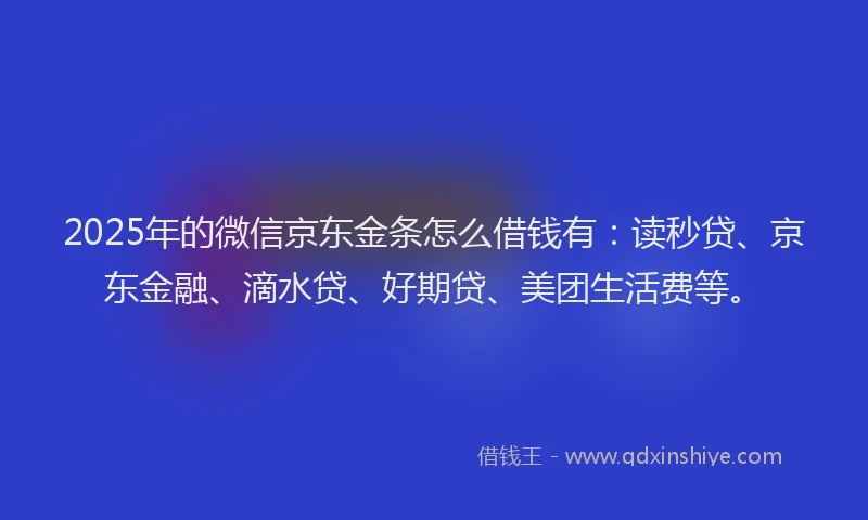 2025年的微信京东金条怎么借钱有：读秒贷、京东金融、滴水贷、好期贷、美团生活费等。