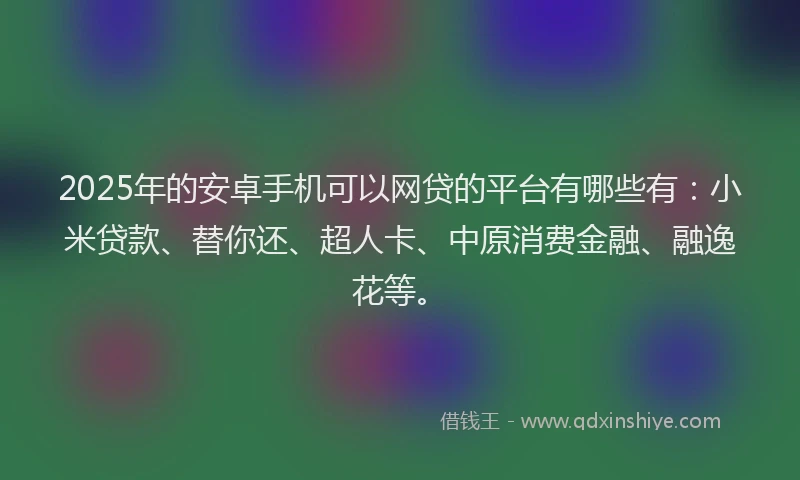 2025年的安卓手机可以网贷的平台有哪些有：小米贷款、替你还、超人卡、中原消费金融、融逸花等。