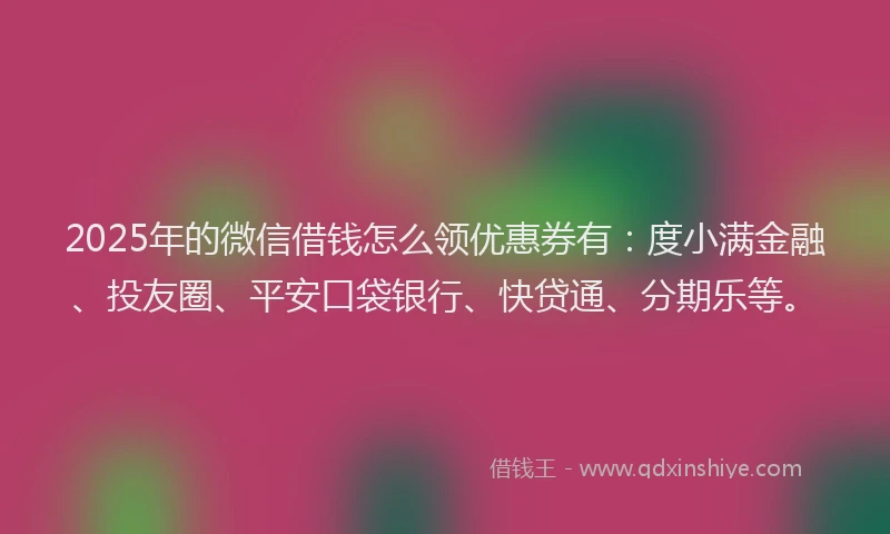2025年的微信借钱怎么领优惠券有：度小满金融、投友圈、平安口袋银行、快贷通、分期乐等。
