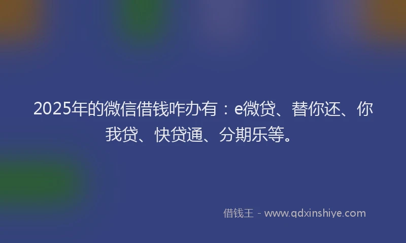 2025年的微信借钱咋办有：e微贷、替你还、你我贷、快贷通、分期乐等。