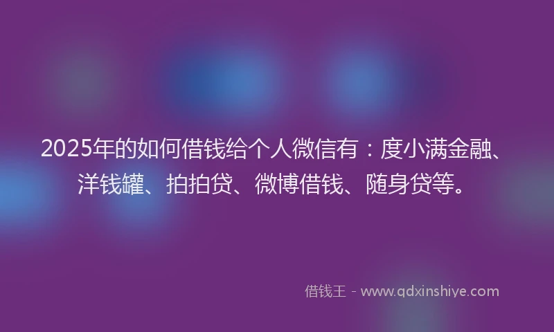 2025年的如何借钱给个人微信有：度小满金融、洋钱罐、拍拍贷、微博借钱、随身贷等。