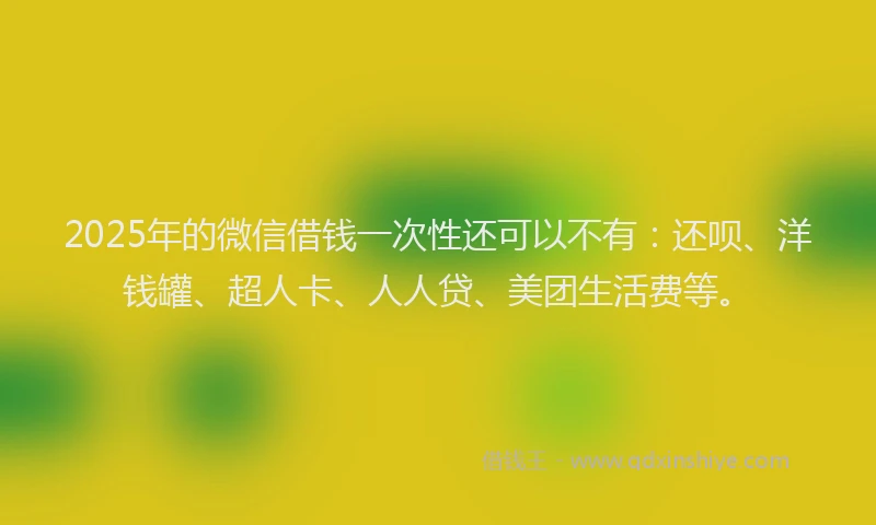 2025年的微信借钱一次性还可以不有：还呗、洋钱罐、超人卡、人人贷、美团生活费等。