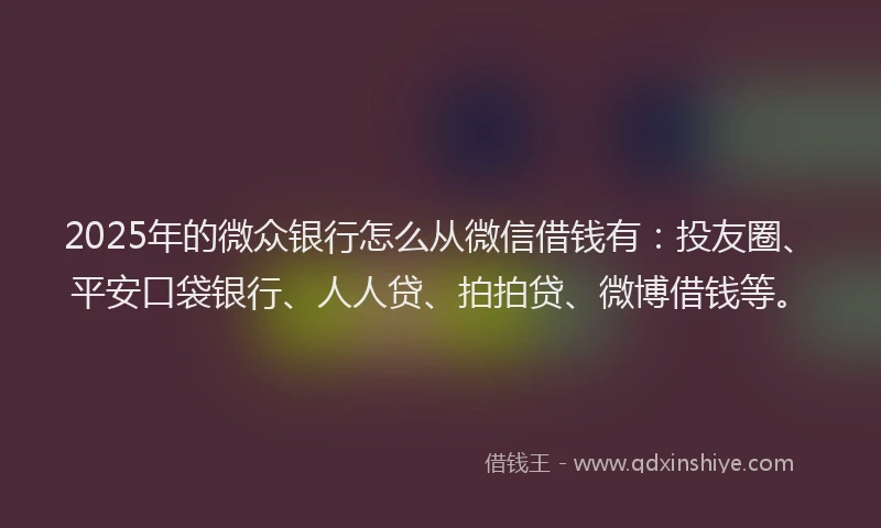 2025年的微众银行怎么从微信借钱有：投友圈、平安口袋银行、人人贷、拍拍贷、微博借钱等。