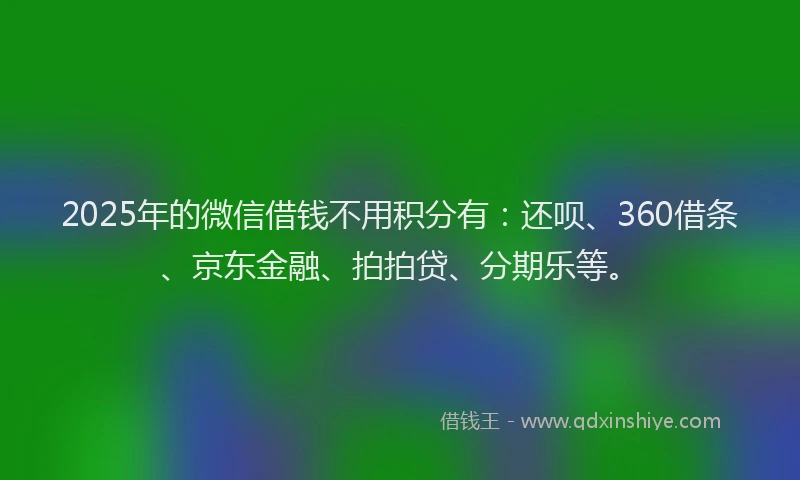 2025年的微信借钱不用积分有：还呗、360借条、京东金融、拍拍贷、分期乐等。