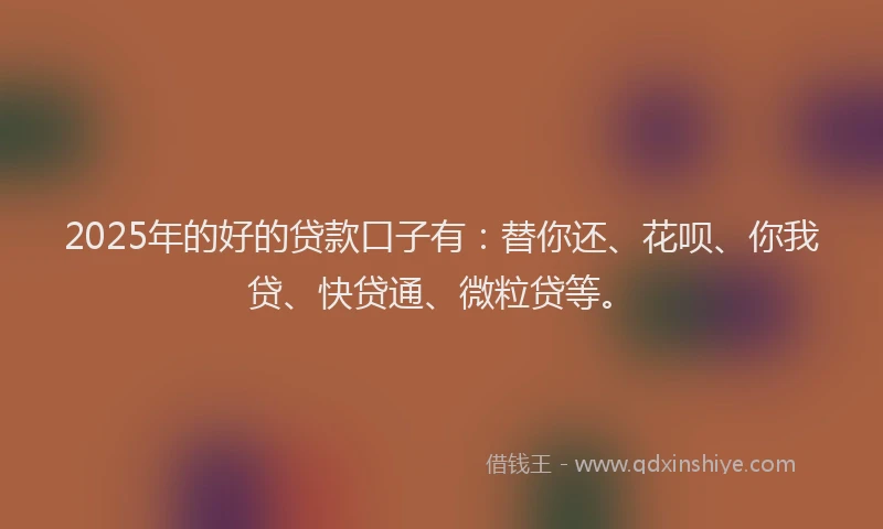 2025年的好的贷款口子有：替你还、花呗、你我贷、快贷通、微粒贷等。