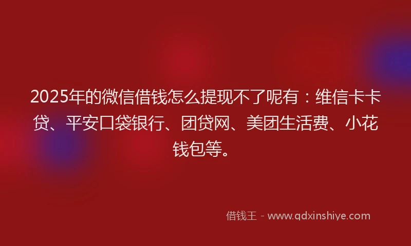2025年的微信借钱怎么提现不了呢有：维信卡卡贷、平安口袋银行、团贷网、美团生活费、小花钱包等。