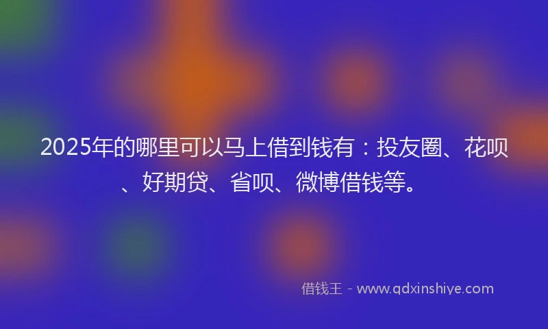2025年的哪里可以马上借到钱有：投友圈、花呗、好期贷、省呗、微博借钱等。