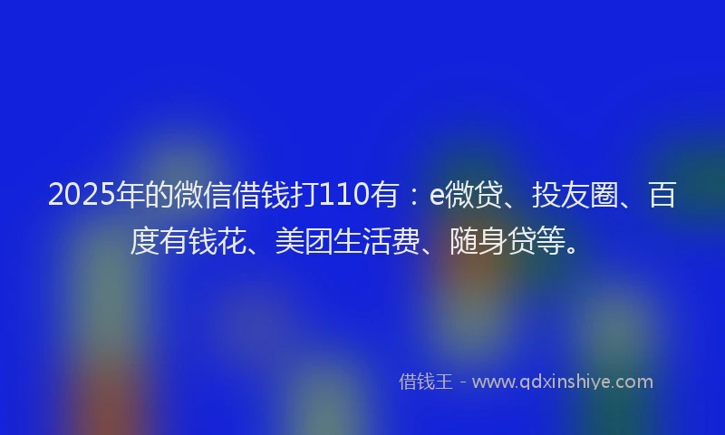 2025年的微信借钱打110有：e微贷、投友圈、百度有钱花、美团生活费、随身贷等。
