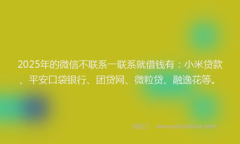 2025年的微信不联系一联系就借钱有：小米贷款、平安口袋银行、团贷网、微粒贷、融逸花等。