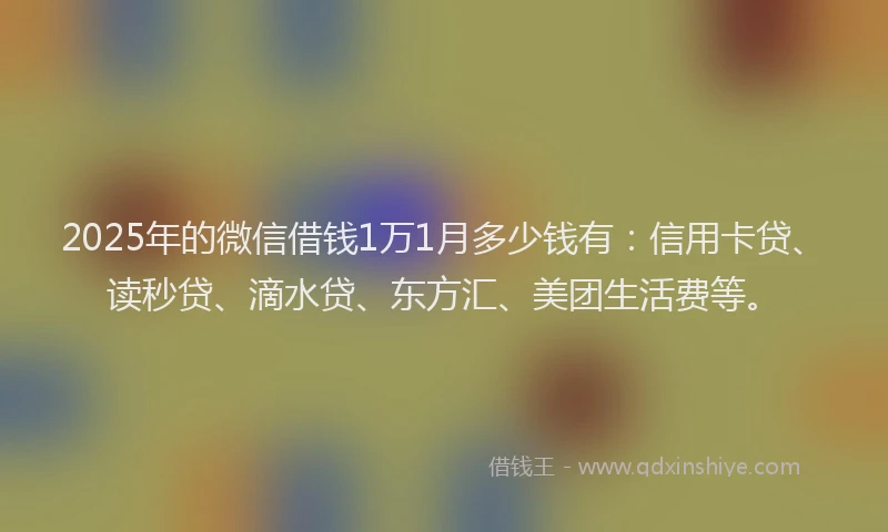 2025年的微信借钱1万1月多少钱有：信用卡贷、读秒贷、滴水贷、东方汇、美团生活费等。