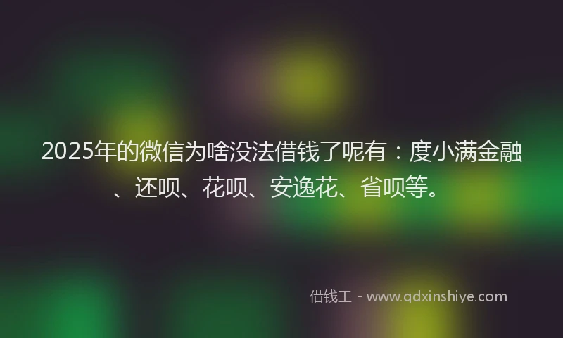 2025年的微信为啥没法借钱了呢有：度小满金融、还呗、花呗、安逸花、省呗等。