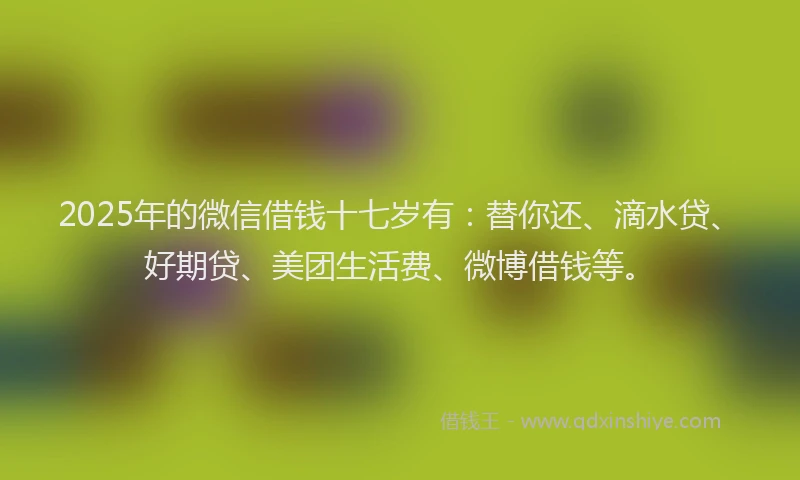 2025年的微信借钱十七岁有：替你还、滴水贷、好期贷、美团生活费、微博借钱等。