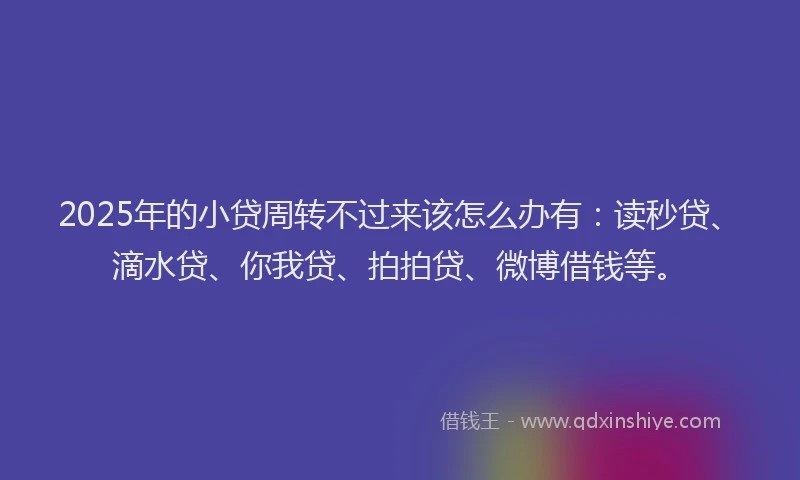 2025年的小贷周转不过来该怎么办有：读秒贷、滴水贷、你我贷、拍拍贷、微博借钱等。